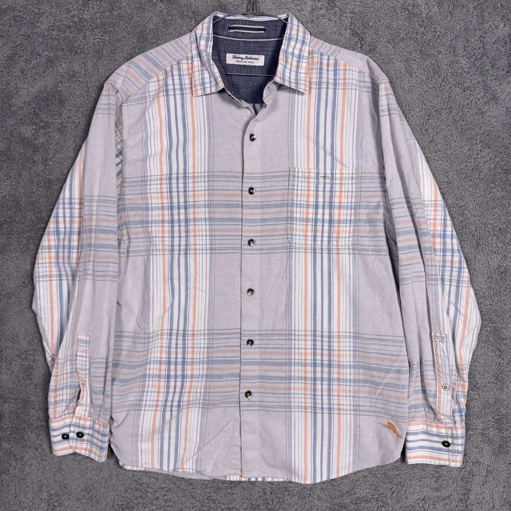 Tommy Bahama Coastline Cord Shirt Mens L Surf Plaid Relax IslandZone